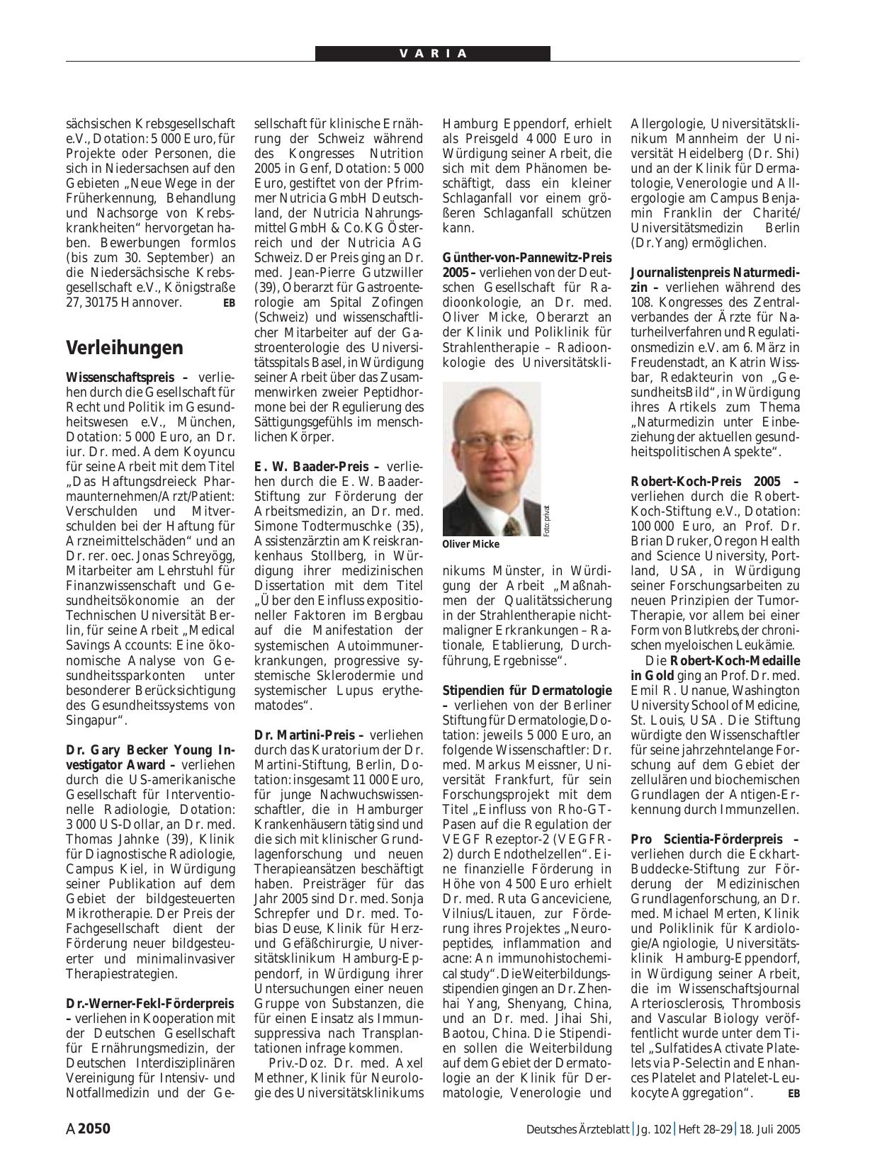 Vorschauseite 1: Verleihungen