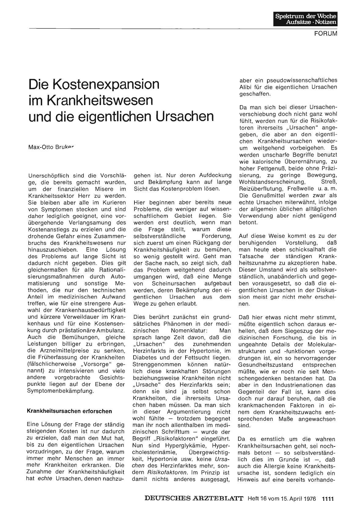 Vorschauseite 1: Die Kostenexpansion im Krankheitswesen und die eigentlichen Ursachen