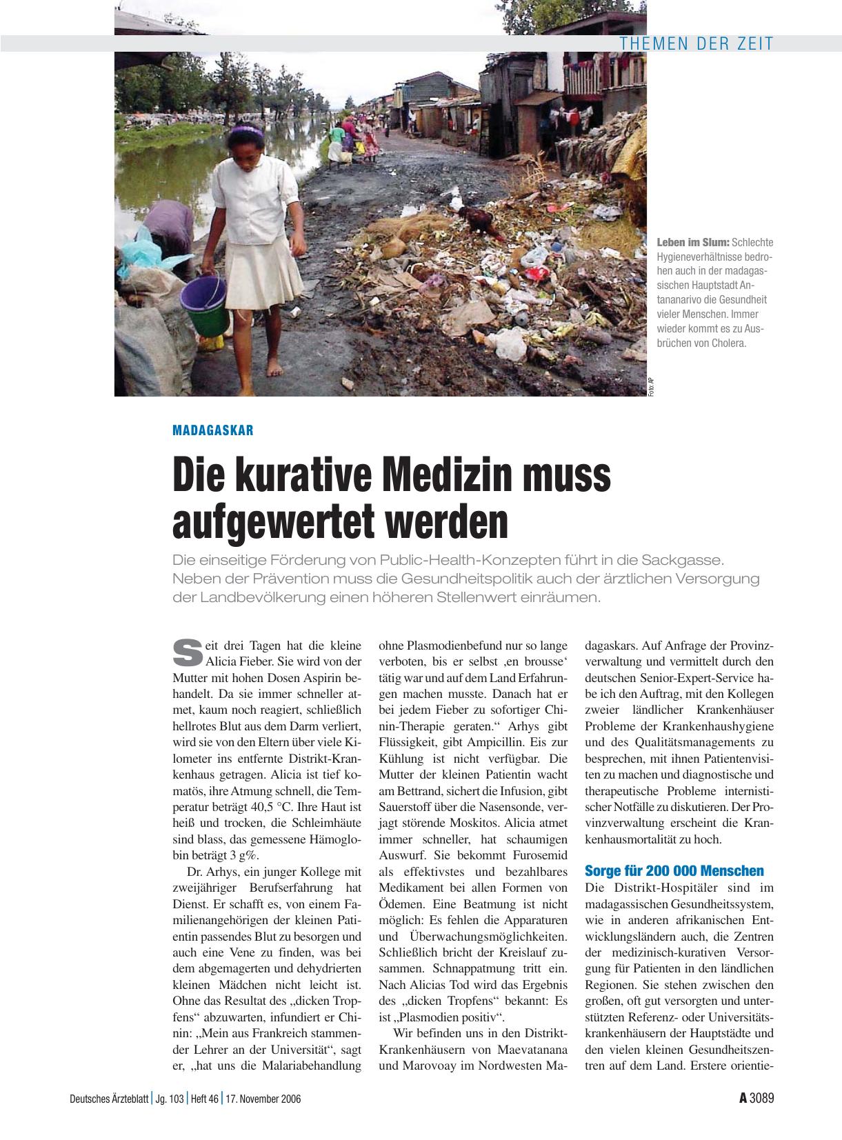 Vorschauseite 1: Madagaskar: Die kurative Medizin muss aufgewertet werden