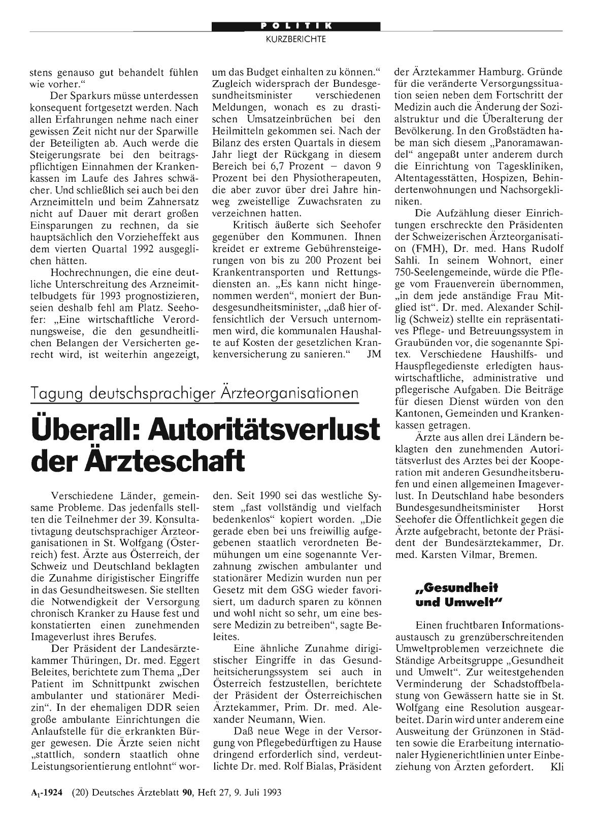 Vorschauseite 1: Tagung deutschsprachiger Ärzteorganisationen: Überall: Autoritätsverlust der Ärzteschaft