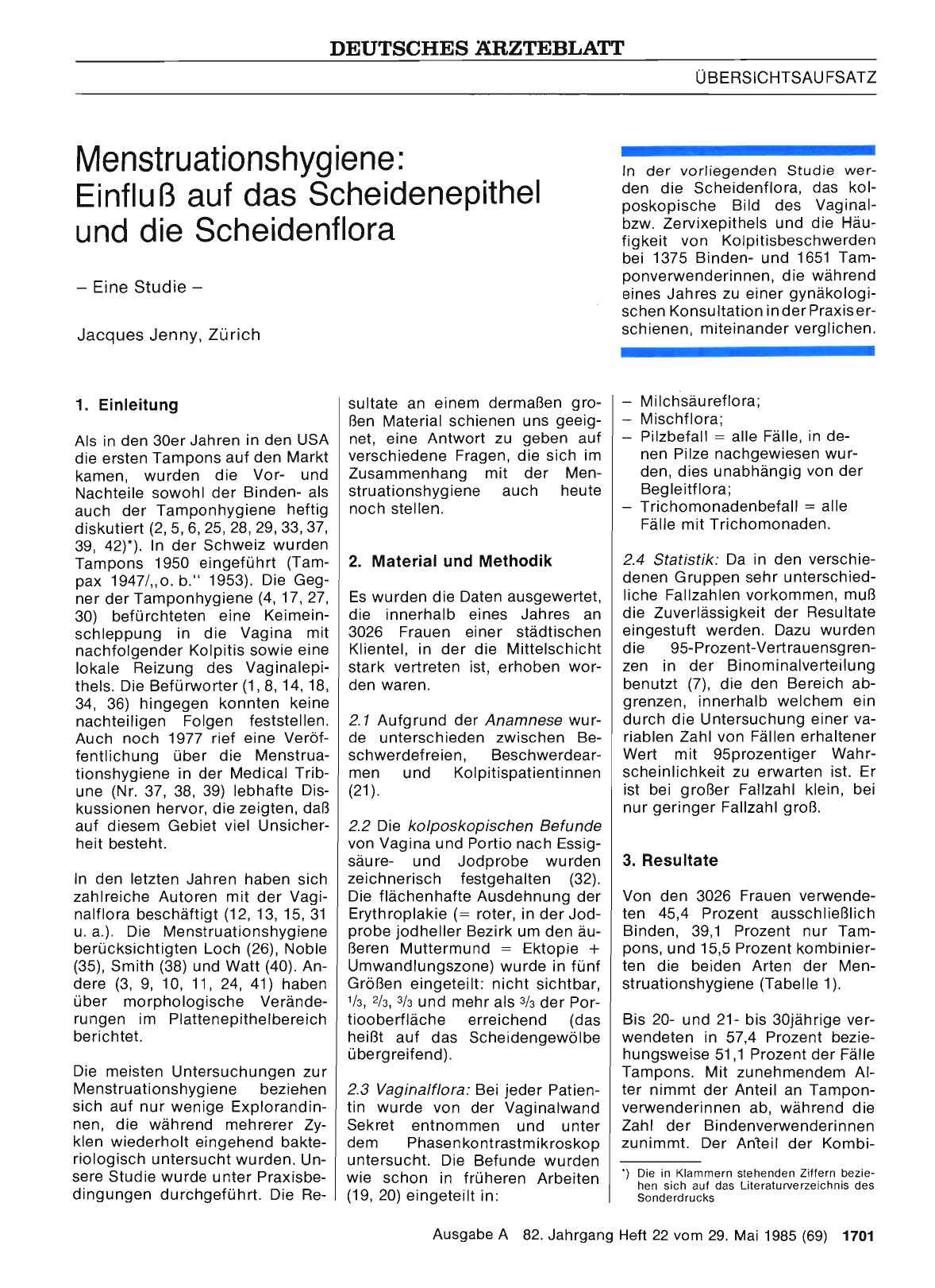 Vorschauseite 1: Menstruationshygiene: Einfluß auf das Scheidenepithel und die Scheidenflora