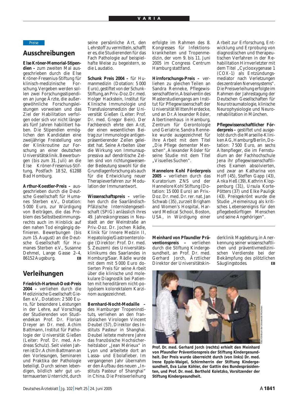 Vorschauseite 1: Verleihungen