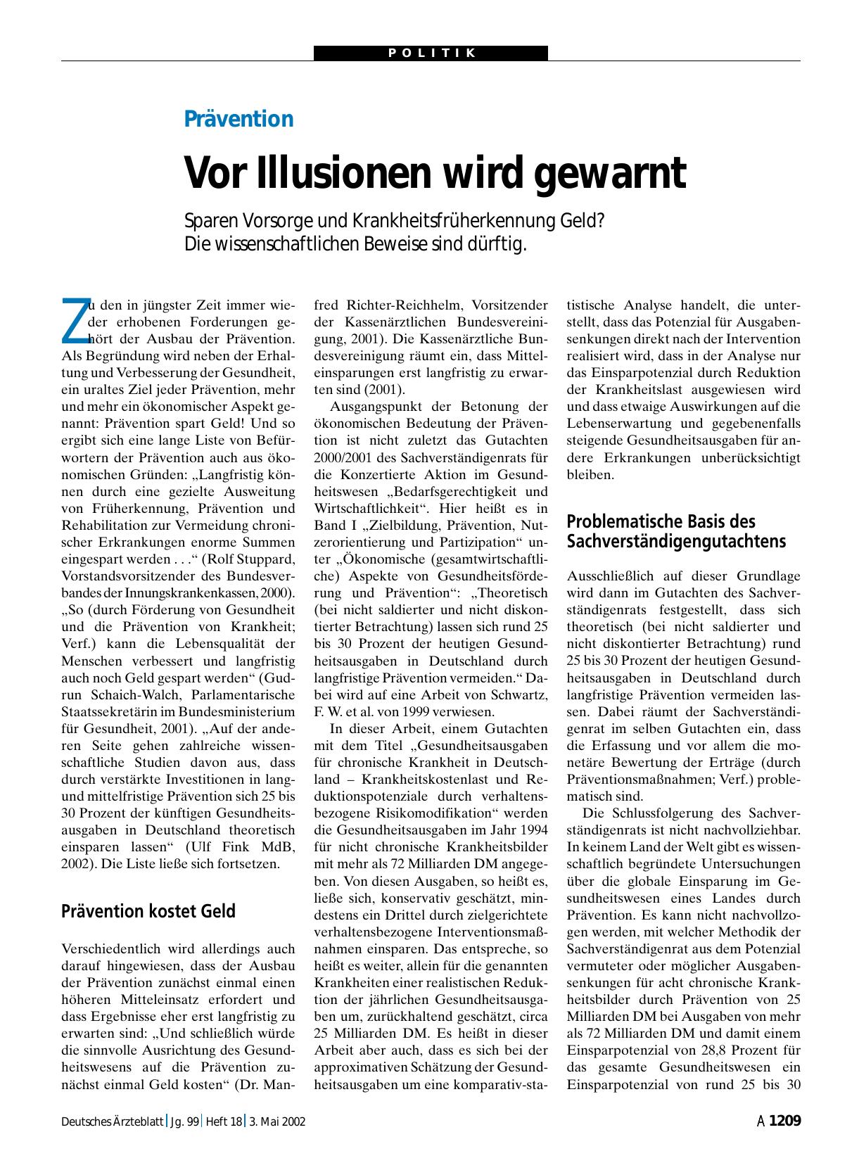 Vorschauseite 1: Prävention: Vor Illusionen wird gewarnt