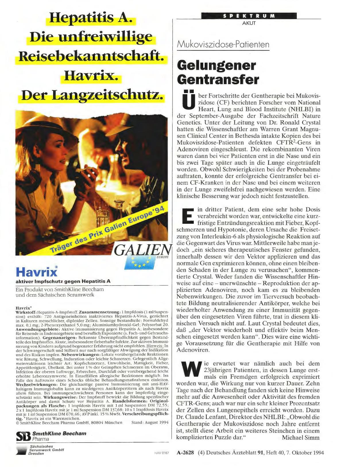 Vorschauseite 1: Mukoviszidose-Patienten: Gelungener Gentransfer