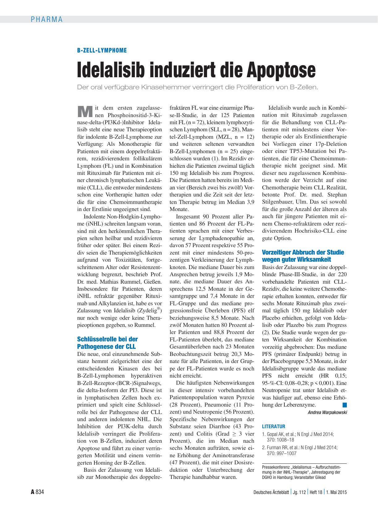 Vorschauseite 1: B-Zell-Lymphome: Idelalisib induziert die Apoptose