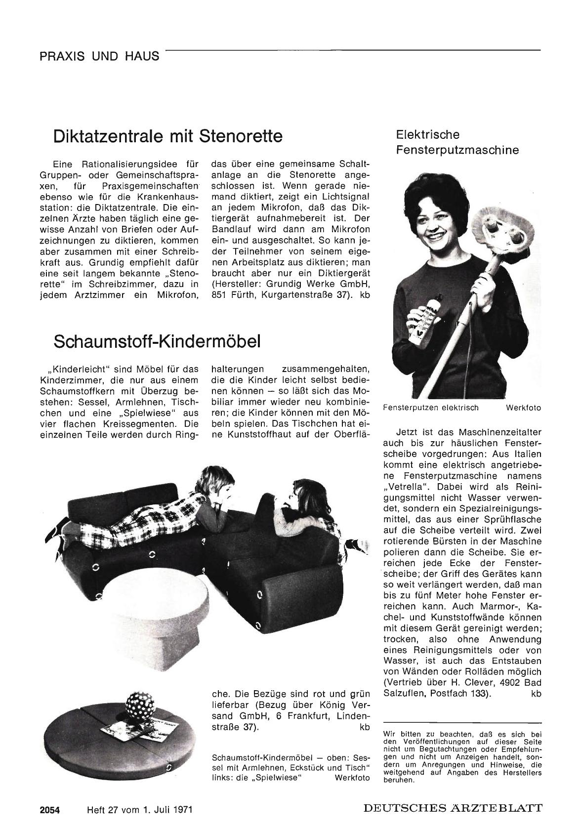 Vorschauseite 1: Diktatzentrale mit Stenorette / Schaumstoff-Kindermöbel / Elektrische Fensterputzmaschine
