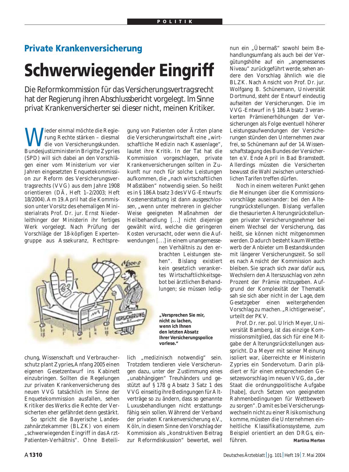 Vorschauseite 1: Private Krankenversicherung: Schwerwiegender Eingriff