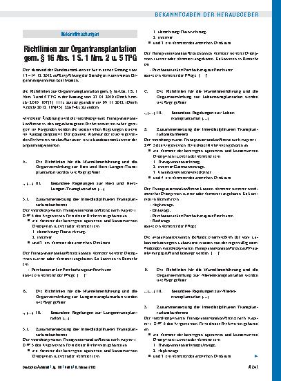 Vorschauseite 1: Richtlinien zur Organtransplantation gem. § 16 Abs. 1 S. 1 Nrn. 2 u. 5 TPG