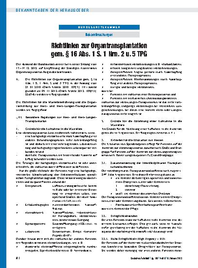 Vorschauseite 3: Richtlinien zur Organtransplantation gem. § 16 Abs. 1 S. 1 Nrn. 2 u. 5 TPG