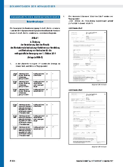 Vorschauseite 1: 8. Änderung der Vereinbarung über den Einsatz des Blankoformularbedruckungs-Verfahrens zur Herstellung und Bedruckung von Vordrucken für die vertragsärztliche Versorgung vom 1. Ok…