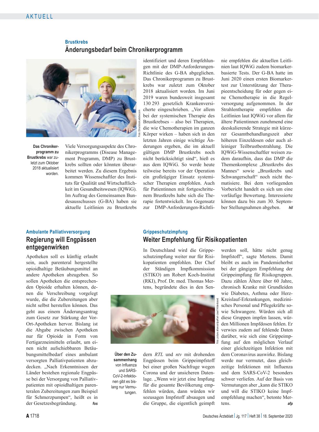 Vorschauseite 1: Grippeschutzimpfung: Weiter Empfehlung für Risikopatienten