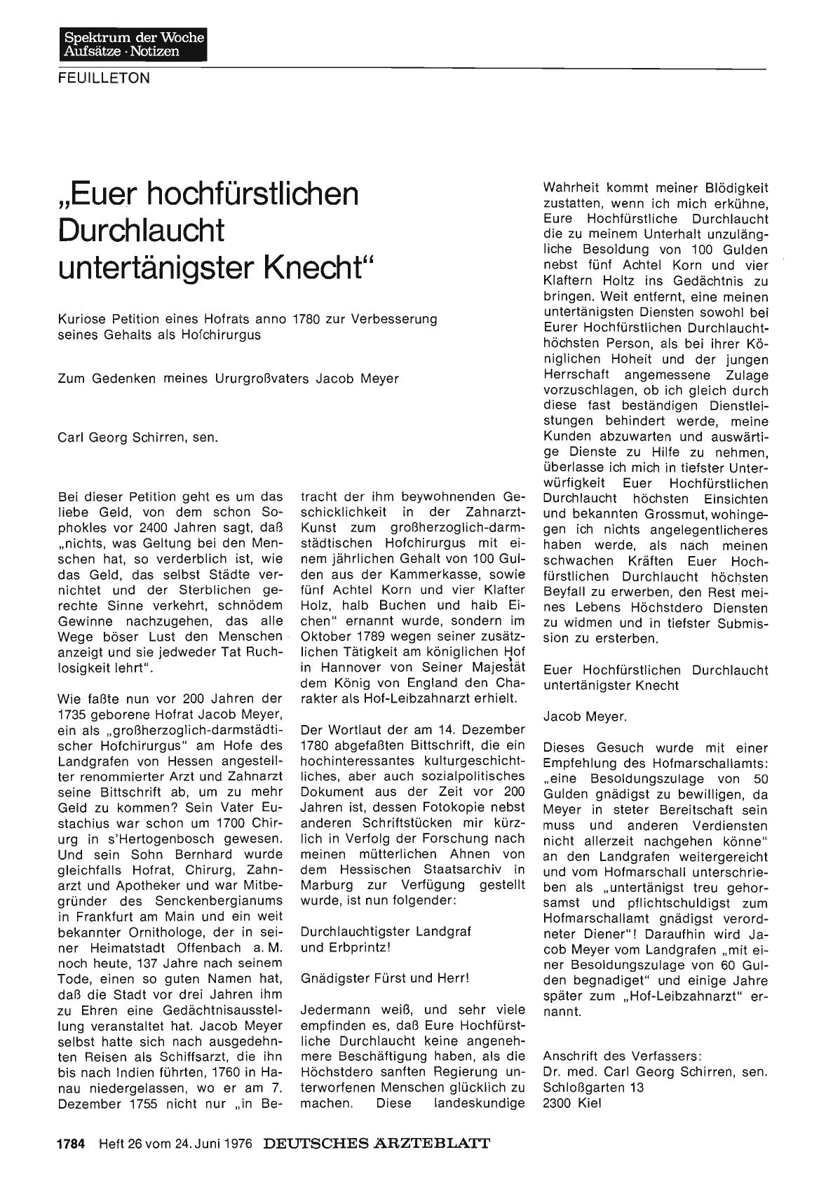 Vorschauseite 1: „Euer hochfürstlichen Durchlaucht untertänigster Knecht“: Kuriose Petition eines Hofrats anno 1780 zur Verbesserung seines Gehalts als Hofchirurgus