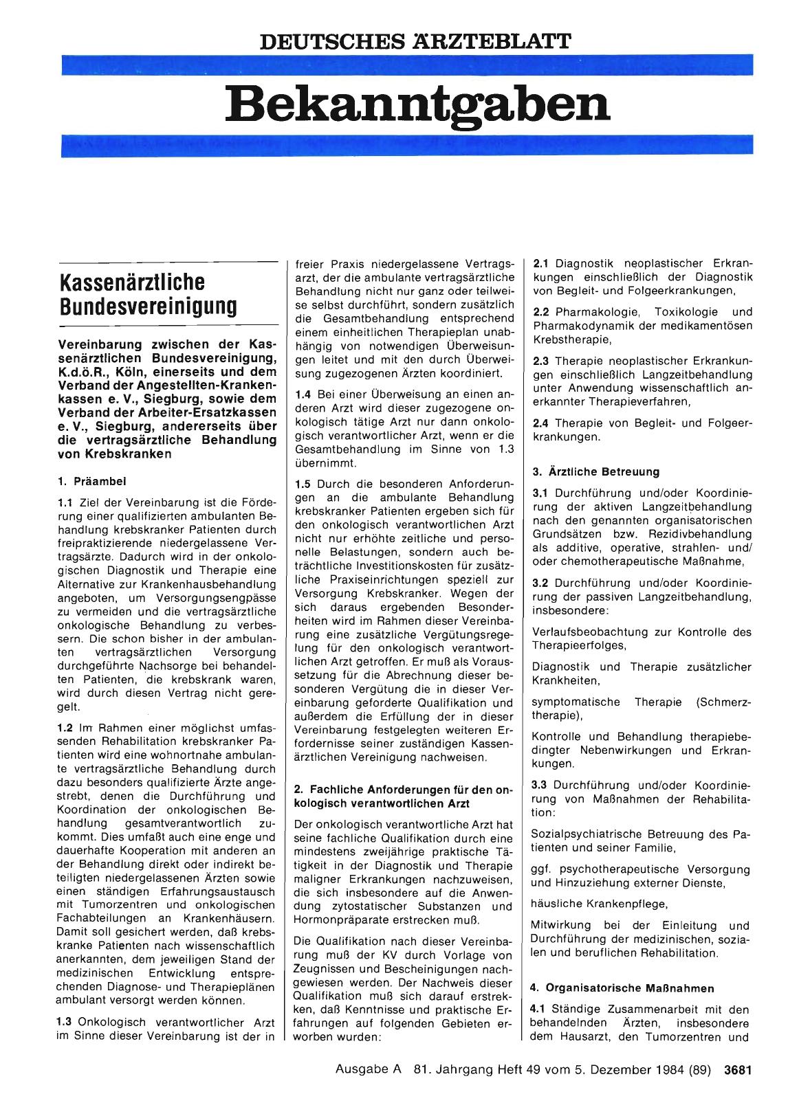 Vorschauseite 1: Vereinbarung zwischen der Kassenärztlichen Bundesvereinigung, K. d. ö. R. , Köln, einerseits und dem Verband der Angestellten-Krankenkassen e. V. , Siegburg, sowie dem Verband der…