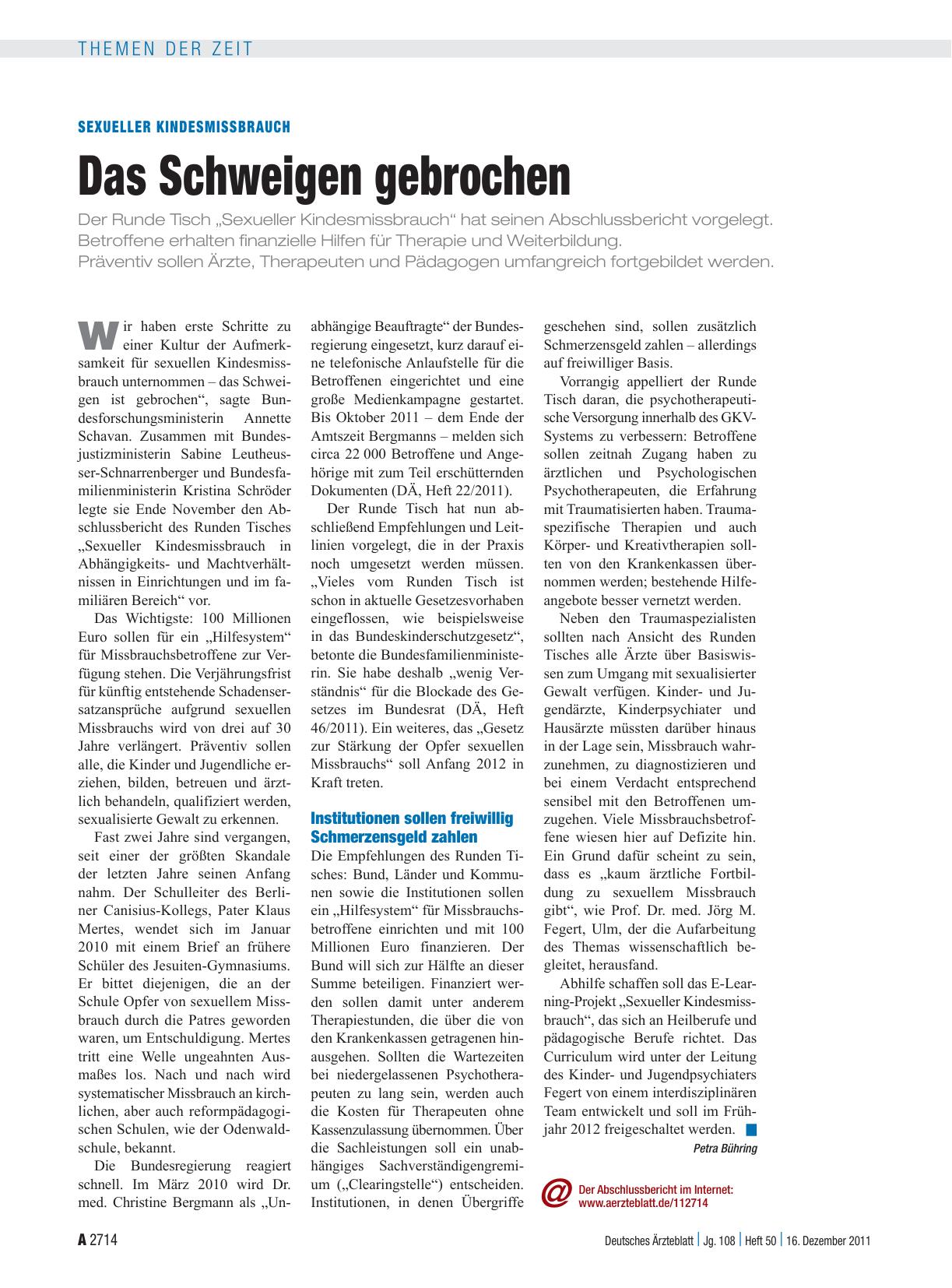 Vorschauseite 1: Sexueller Kindesmissbrauch: Das Schweigen gebrochen