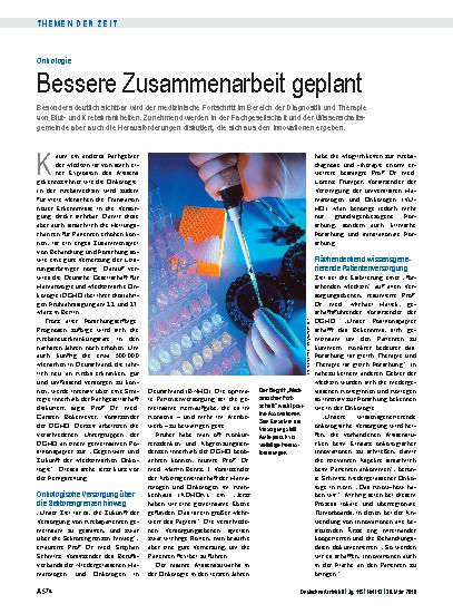 Vorschauseite 1: Onkologie: Bessere Zusammenarbeit geplant