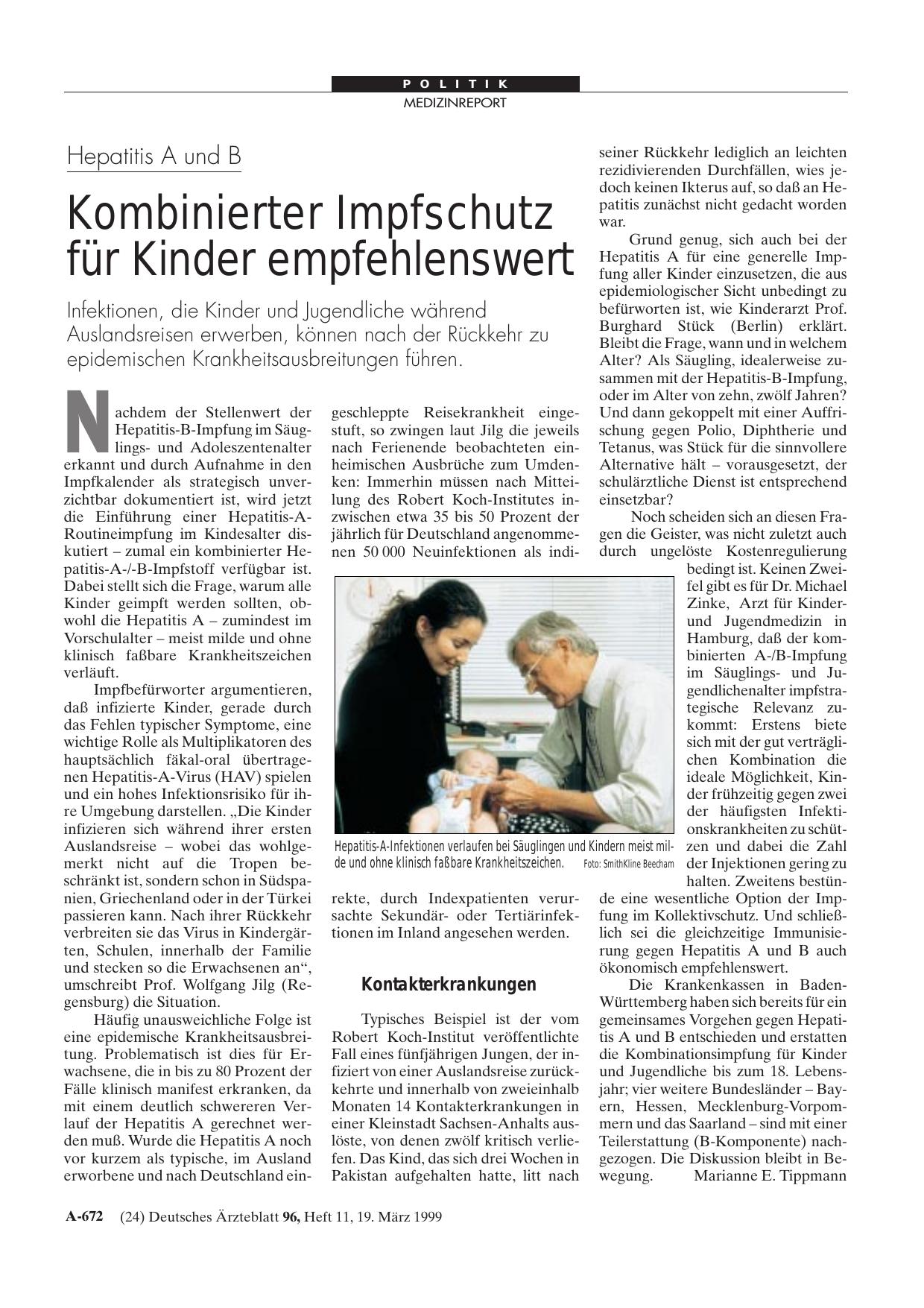 Vorschauseite 1: Hepatitis A und B: Kombinierter Impfschutz für Kinder empfehlenswert