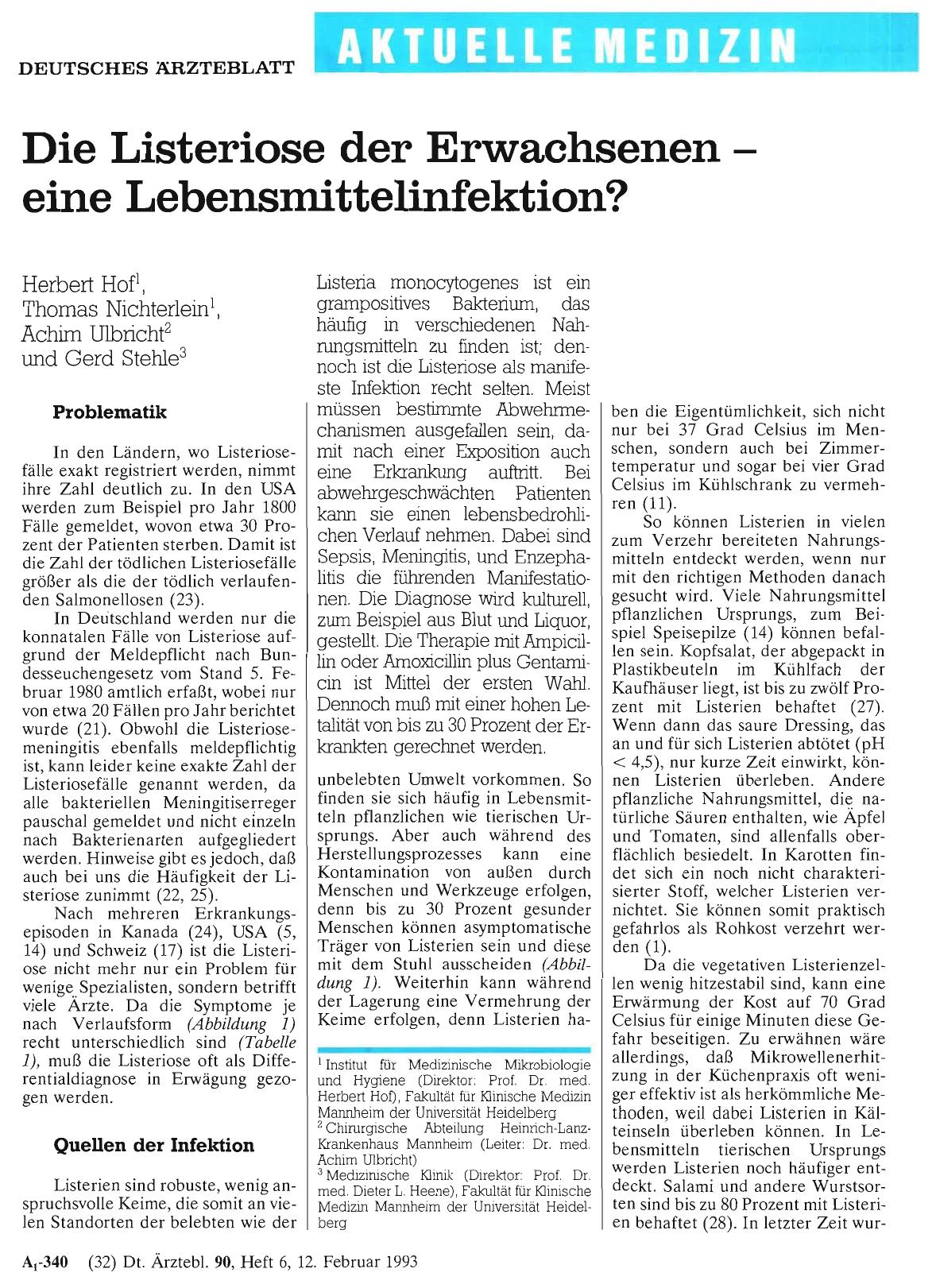Vorschauseite 1: Die Listeriose der Erwachsenen - eine Lebensmittelinfektion?