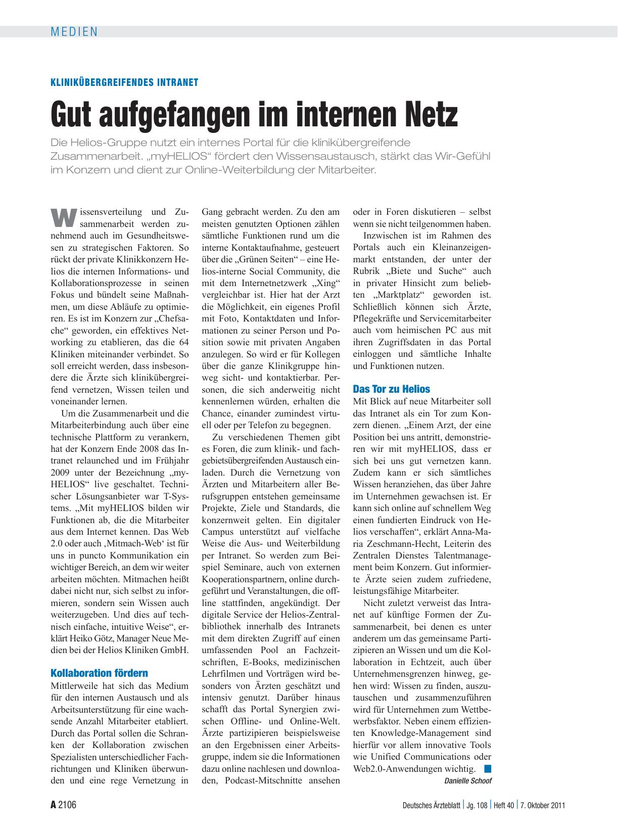 Vorschauseite 1: Klinikübergreifendes Intranet: Gut aufgefangen im internen Netz