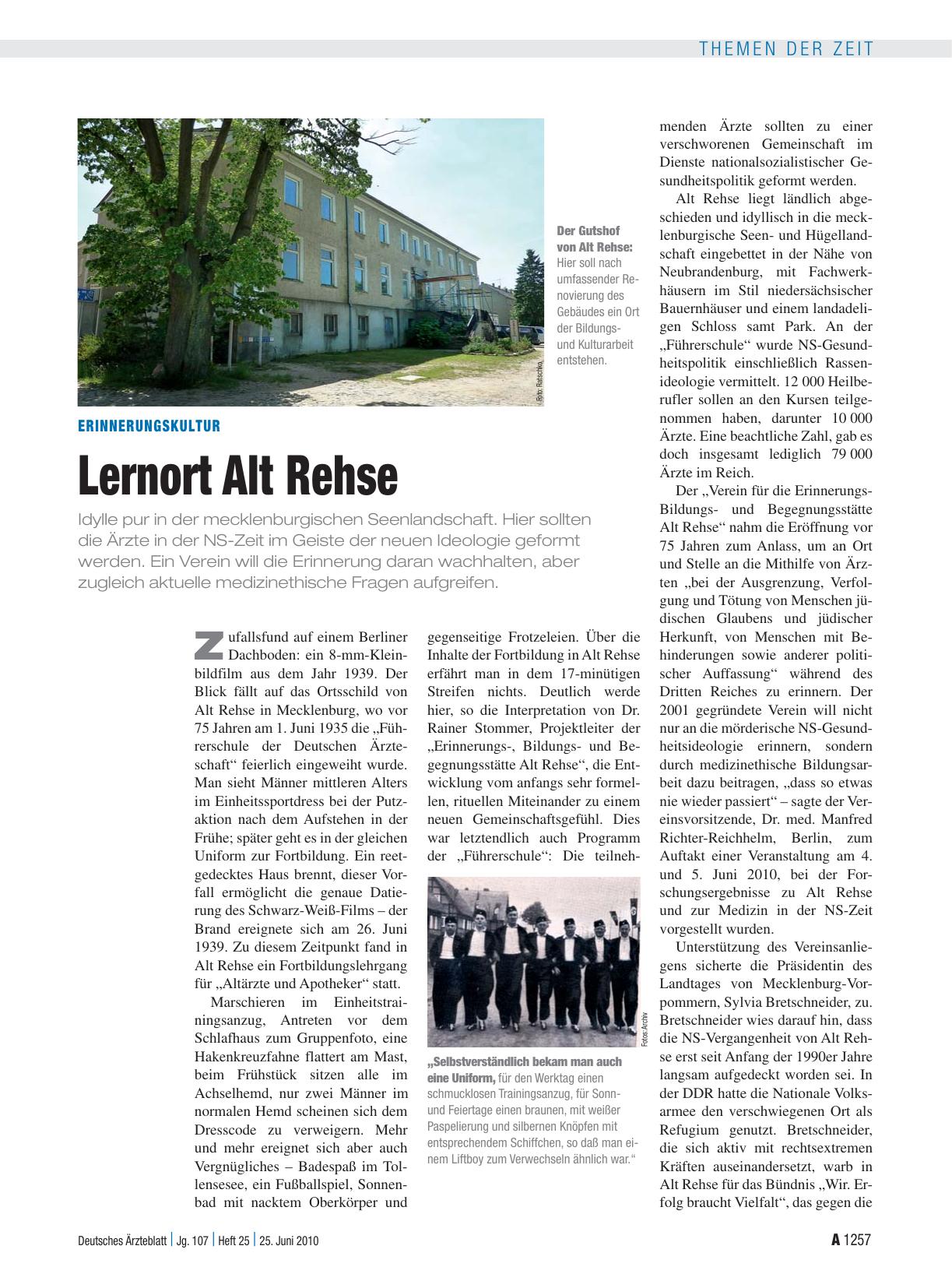 Vorschauseite 1: Erinnerungskultur: Lernort Alt Rehse