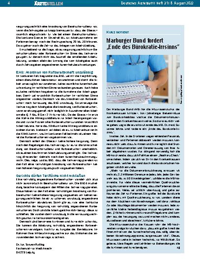 Vorschauseite 1: Marburger Bund fordert „Ende des Bürokratie-Irrsinns“
