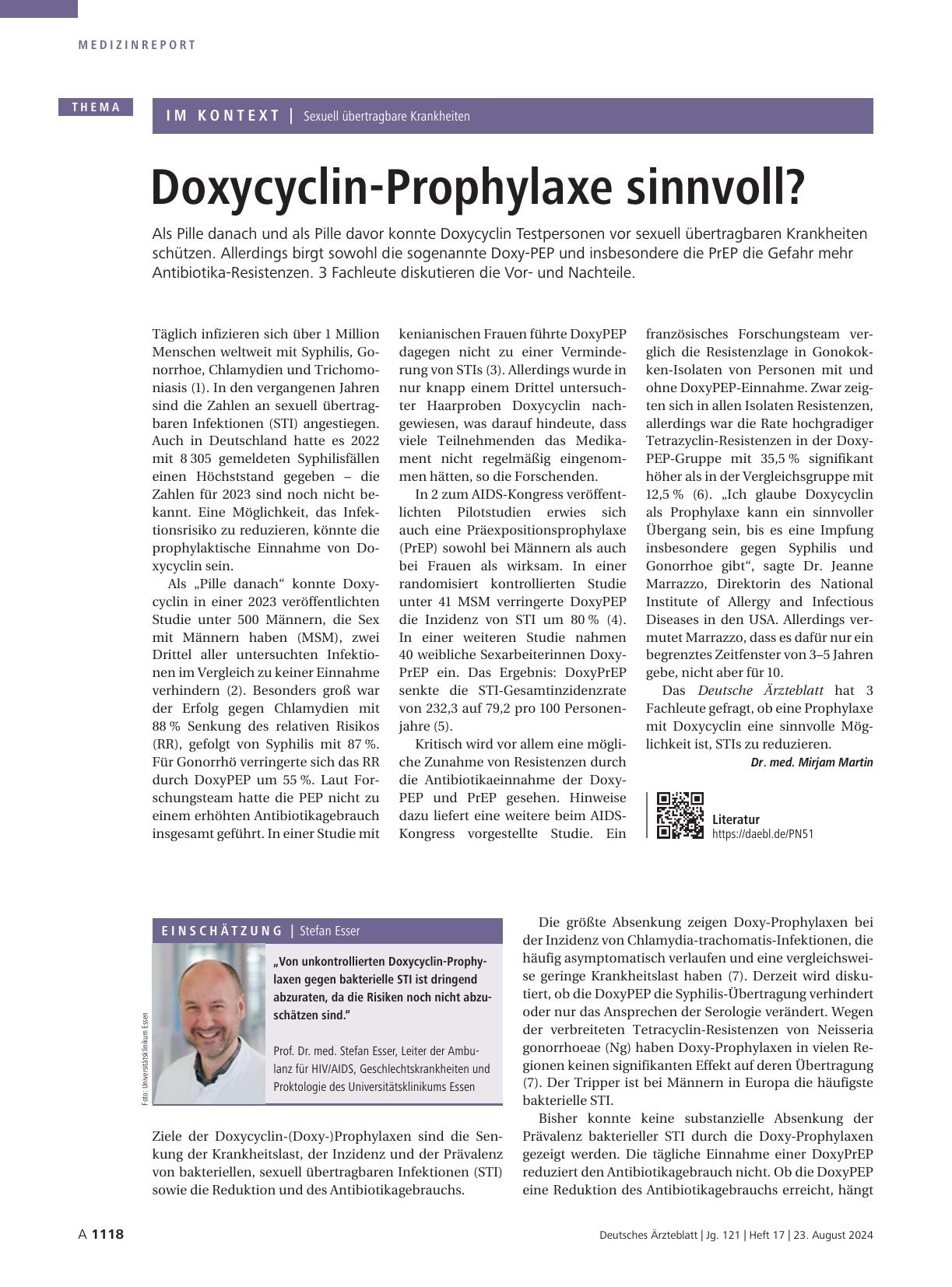 Vorschauseite 1: Sexuell übertragbare Krankheiten: Doxycyclin-Prophylaxe sinnvoll?