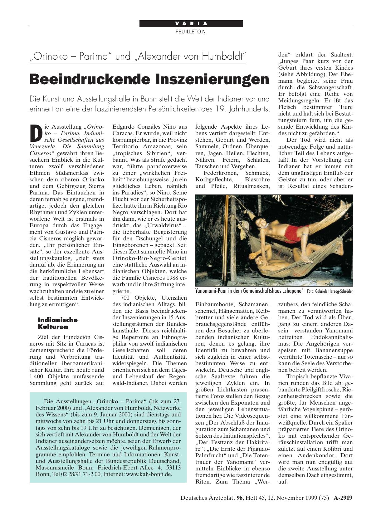 Vorschauseite 1: „Orinoko - Parima„ und „Alexander von Humboldt„: Beeindruckende Inszenierungen