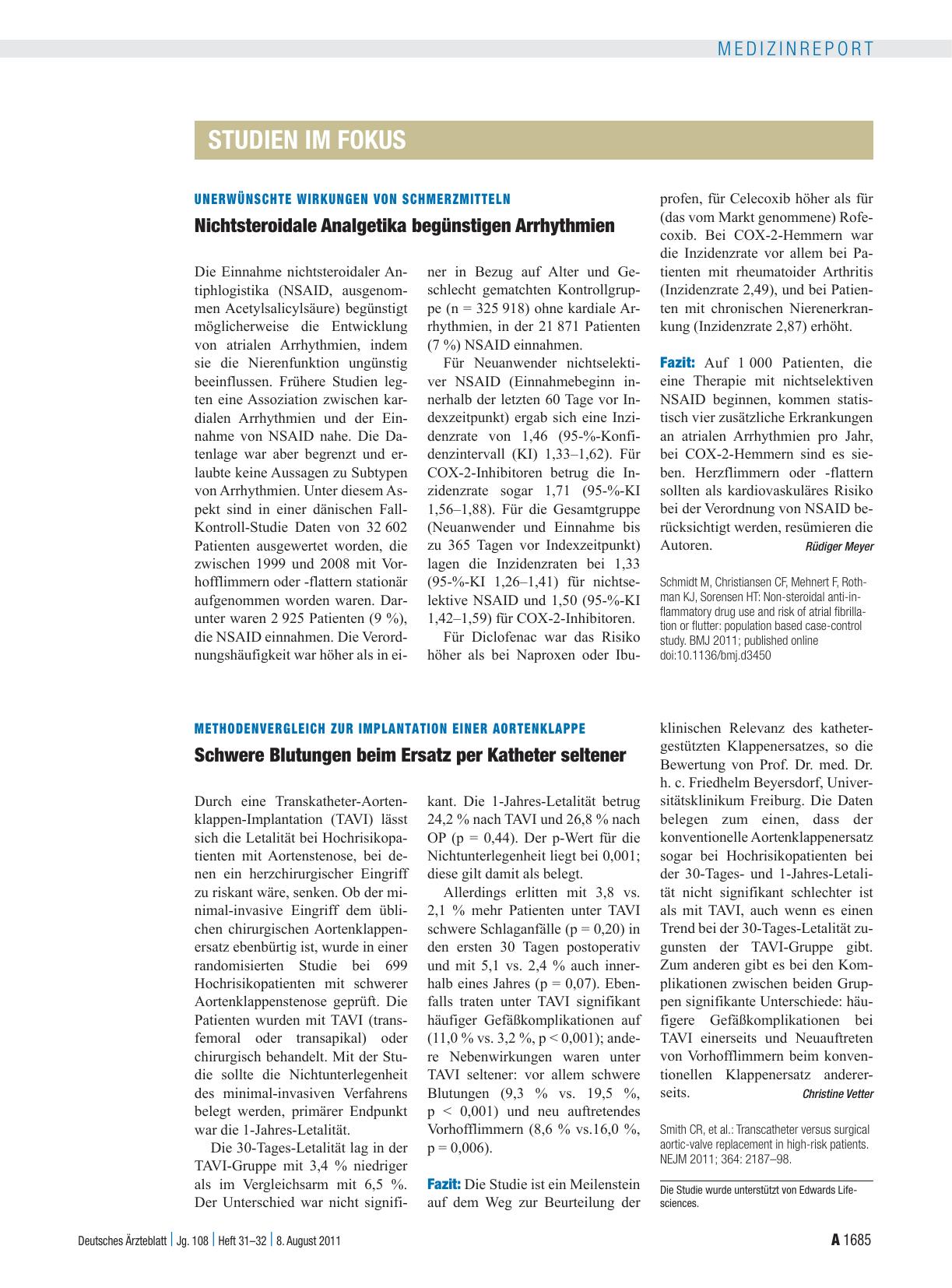 Vorschauseite 1: Unerwünschte Wirkungen von Schmerzmitteln: Nichtsteroidale Analgetika begünstigen Arrhythmien