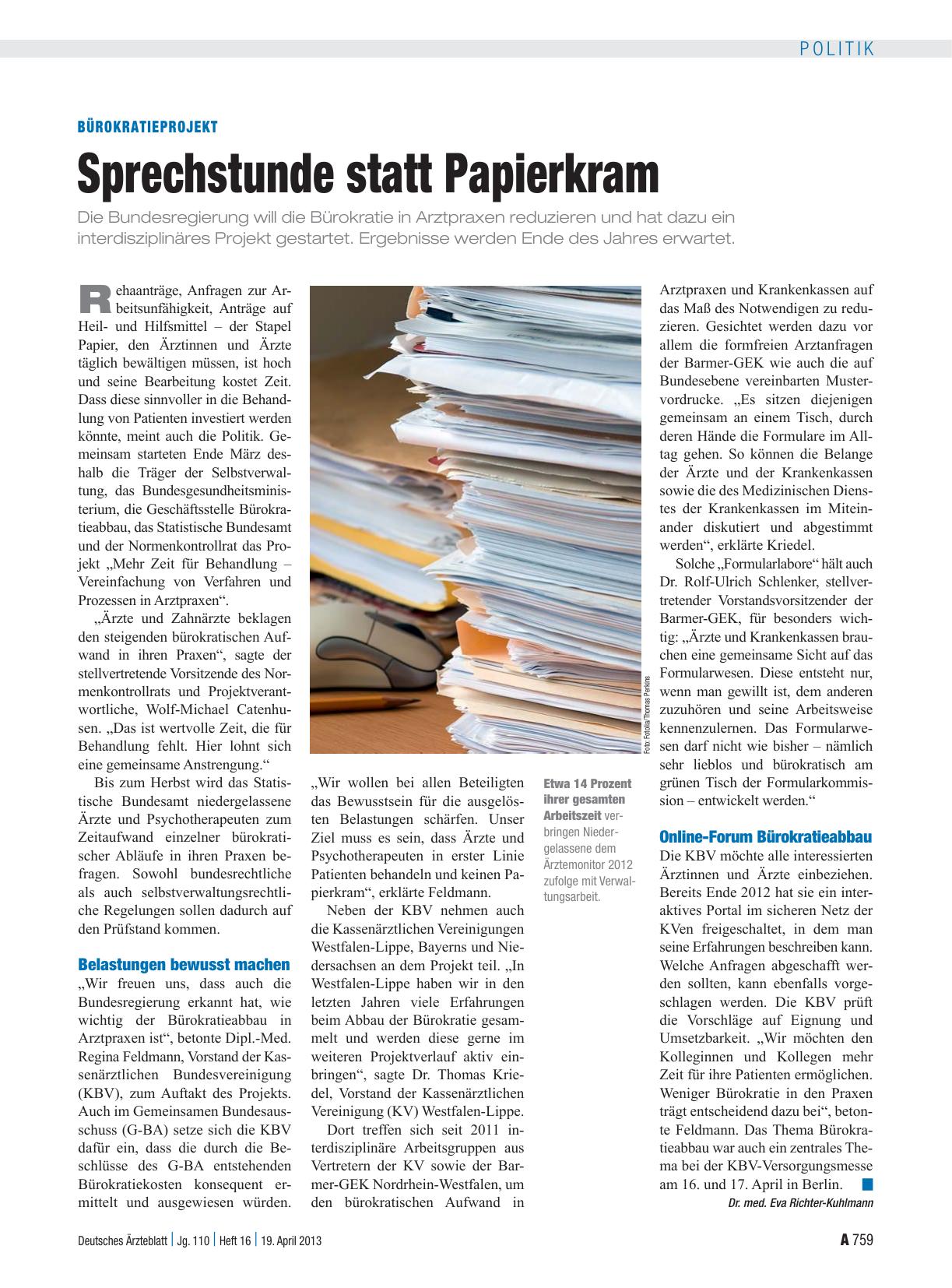 Vorschauseite 1: Bürokratieprojekt: Sprechstunde statt Papierkram