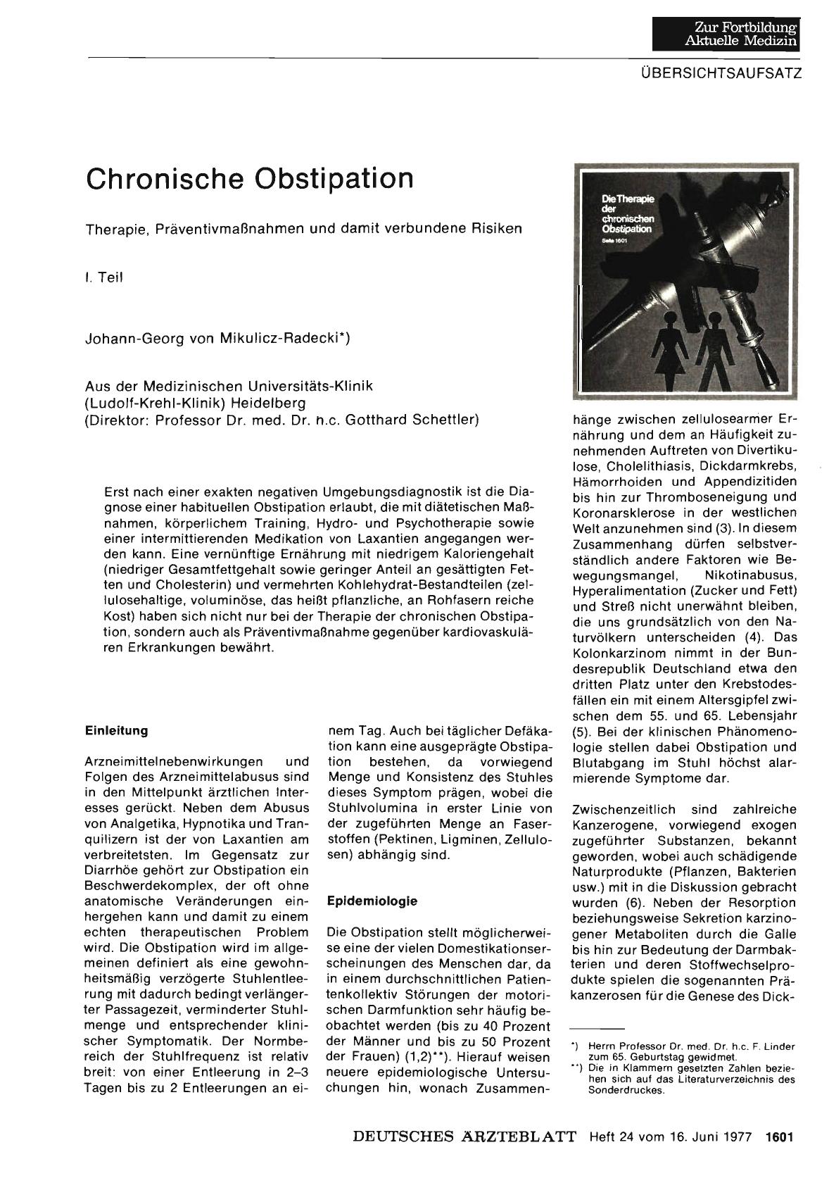Vorschauseite 1: Chronische Obstipation: Therapie, Präventivmaßnahmen und damit verbundene Risiken - I. Teil