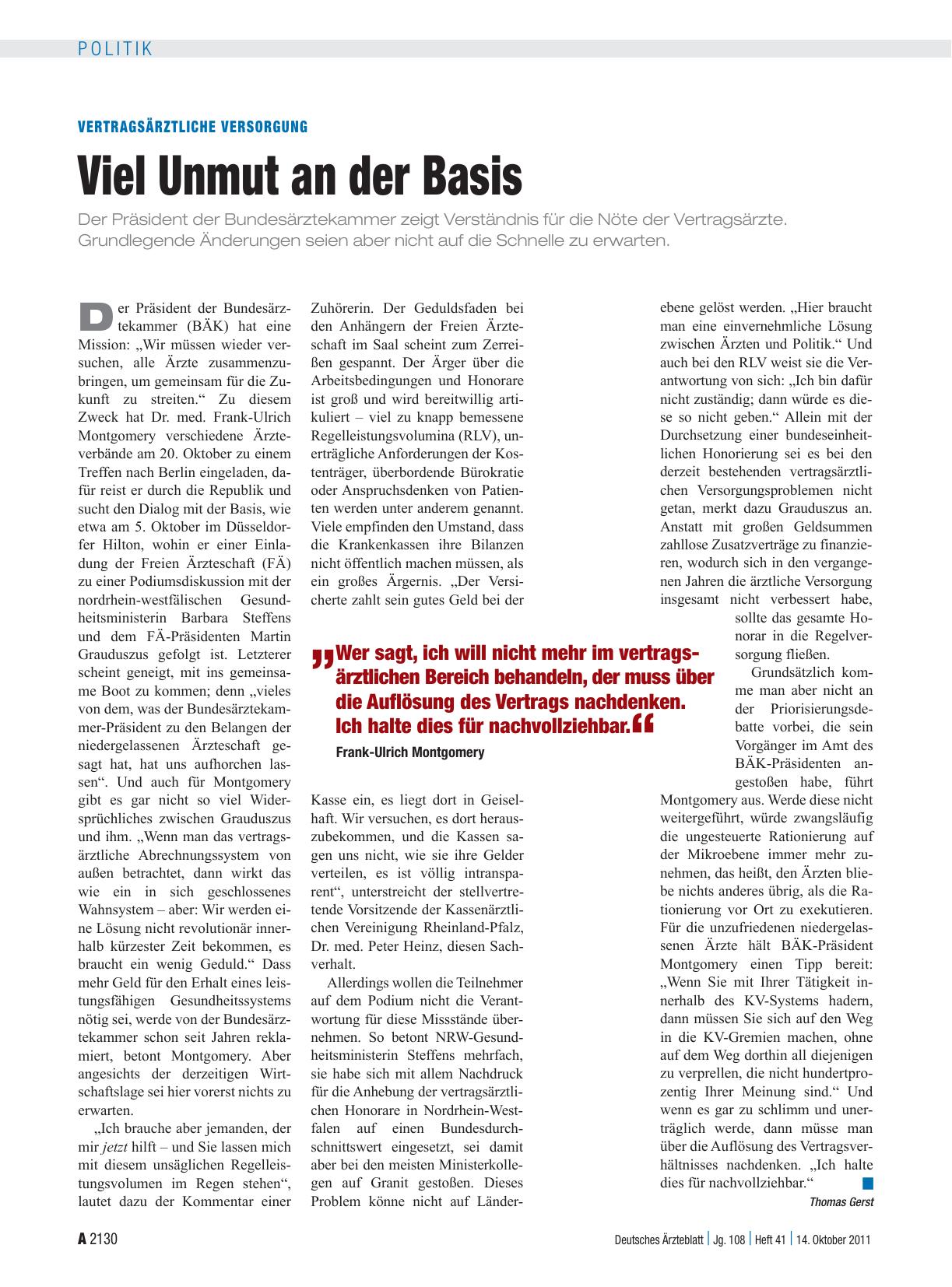 Vorschauseite 1: Vertragsärztliche Versorgung: Viel Unmut an der Basis