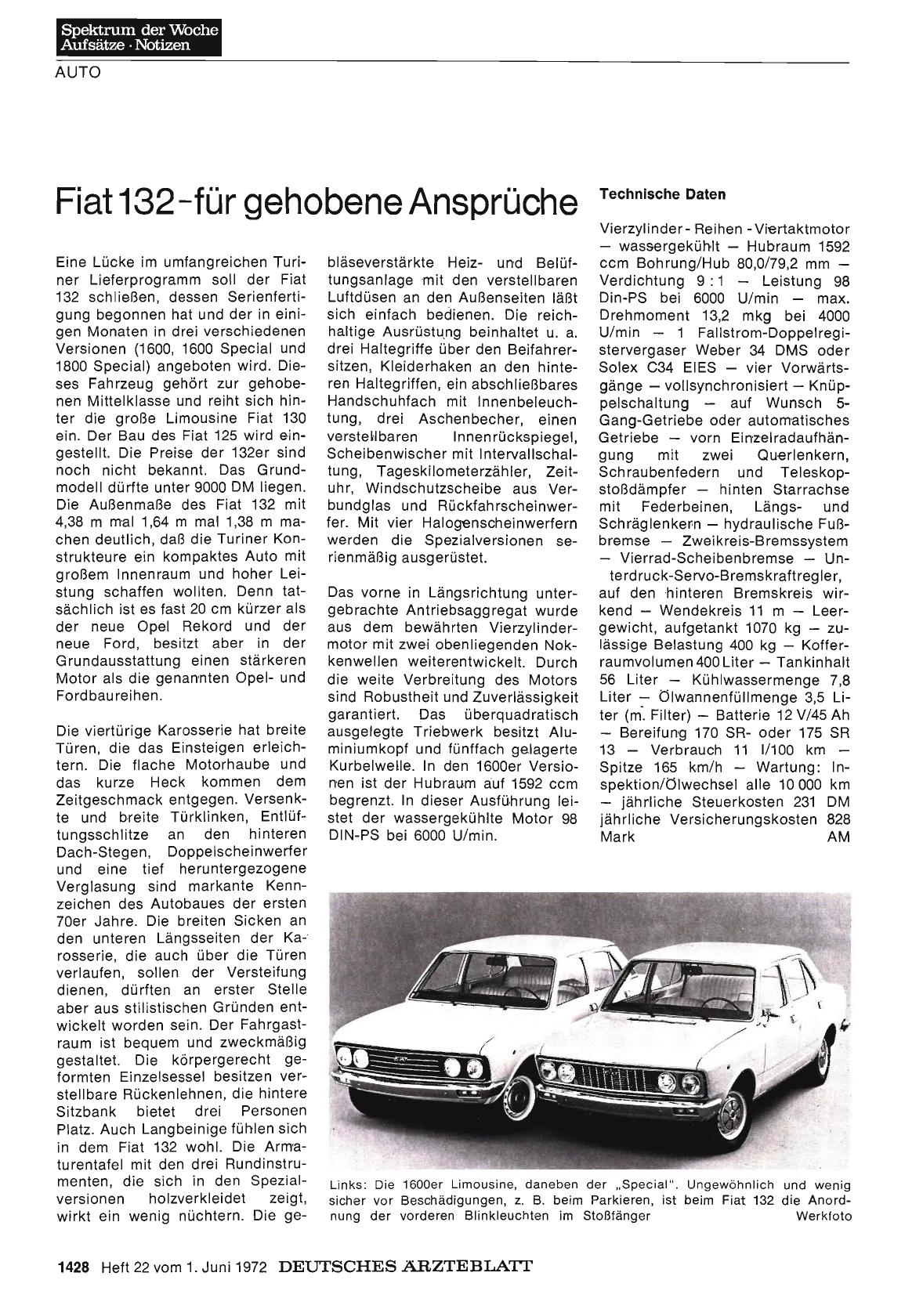 Vorschauseite 1: Fiat 132 -für gehobene Ansprüche
