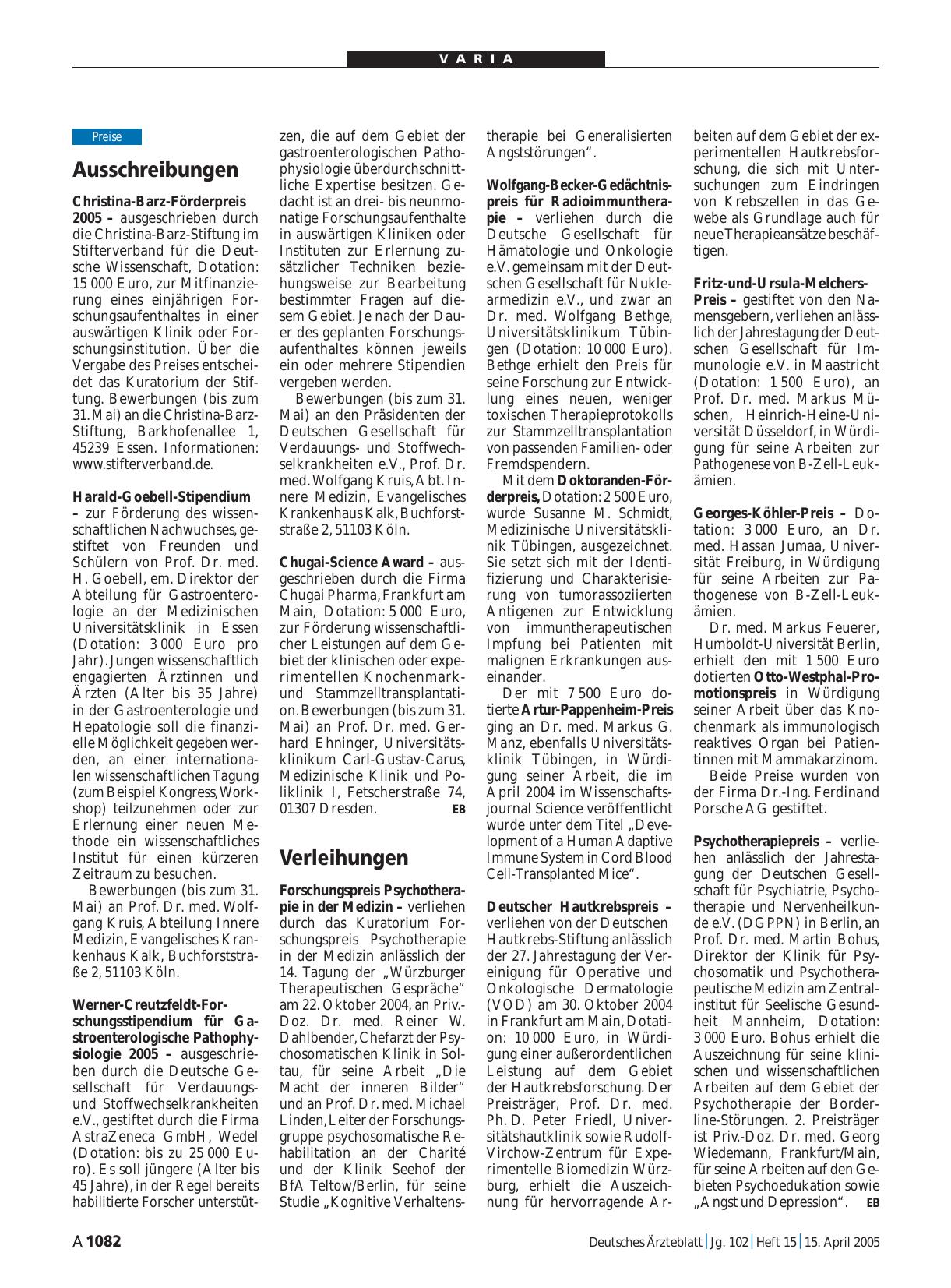 Vorschauseite 1: Verleihungen