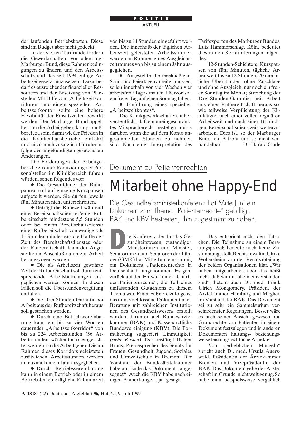 Vorschauseite 1: Dokument zu Patientenrechten: Mitarbeit ohne Happy-End