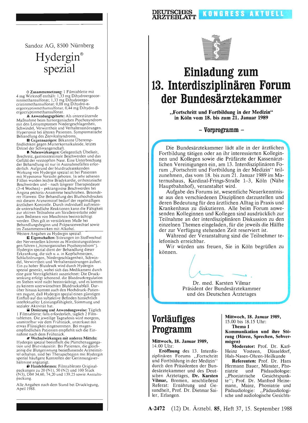 Vorschauseite 1: Einladung zum 13. Interdisziplinären Forum der Bundesärztekammer