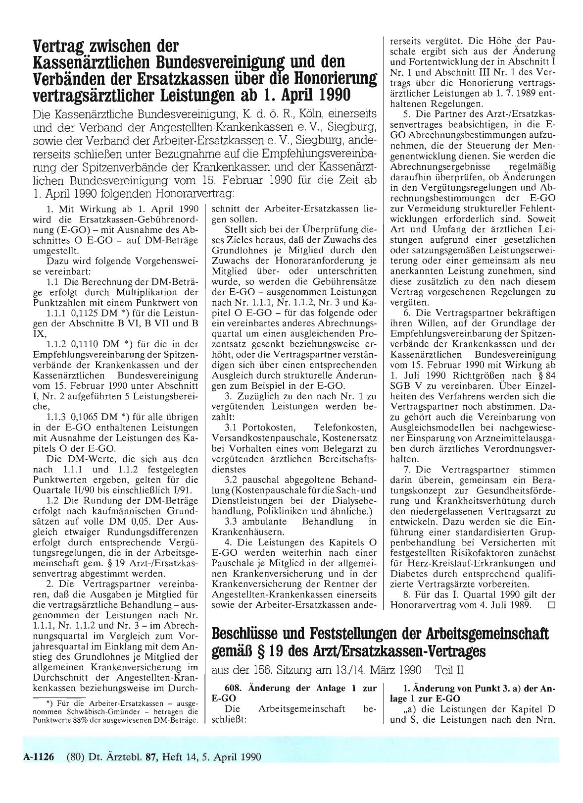 Vorschauseite 1: Beschlüsse und Feststellungen der Arbeitsgemeinschaft gemäß § 19 des Arzt/Ersatzkassen-Vertrages