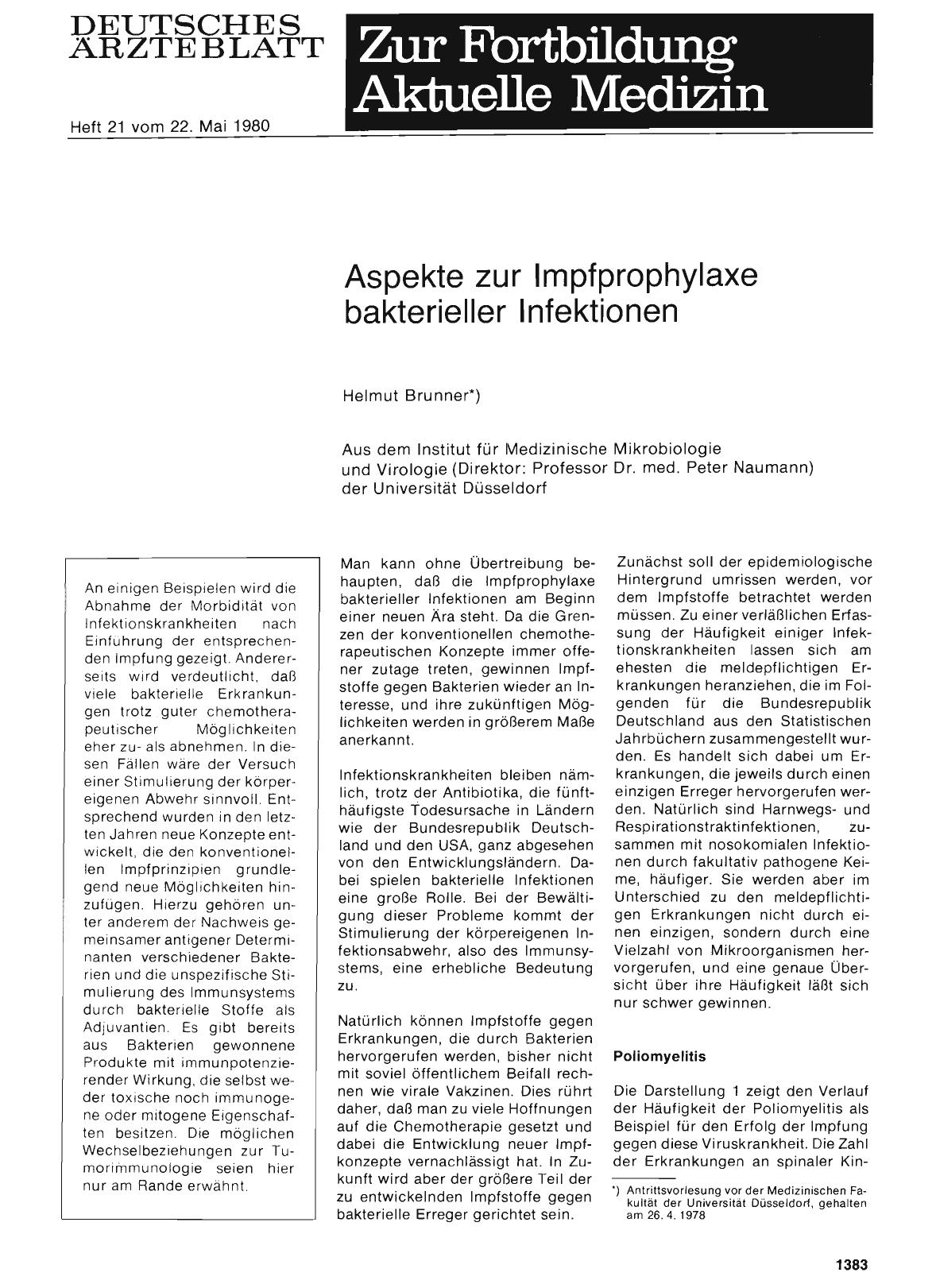 Vorschauseite 1: Aspekte zur Impfprophylaxe bakterieller Infektionen