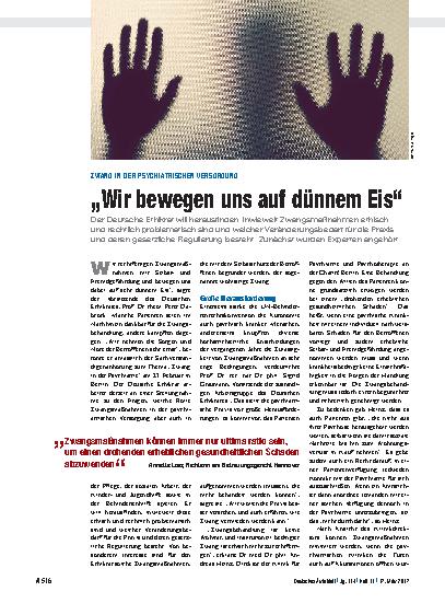 Vorschauseite 1: Zwang in der psychiatrischen Versorgung: „Wir bewegen uns auf dünnem Eis“
