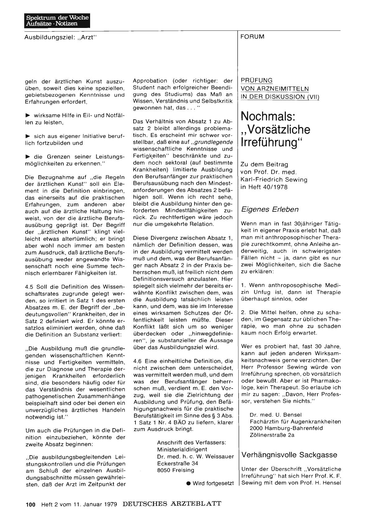 Vorschauseite 1: Nochmals: ,, Vorsätzliche Irreführung“ (Prüfung von Arzneimitteln in der Diskussion VII): Verhängnisvolle Sackgasse