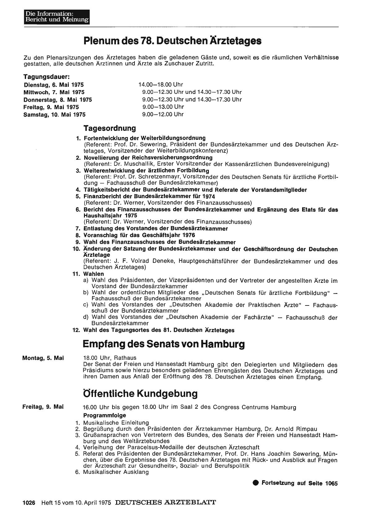 Vorschauseite 1: Plenum des 78. Deutschen Ärztetages