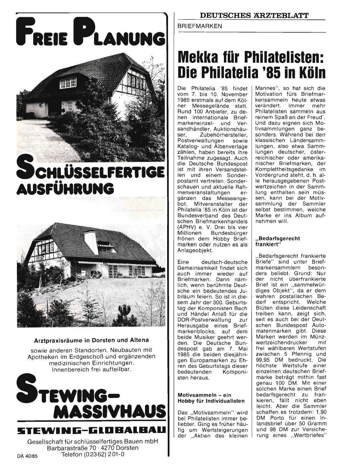 Vorschauseite 1: Mekka für Philatelisten: Die Philatelia '85 in Köln