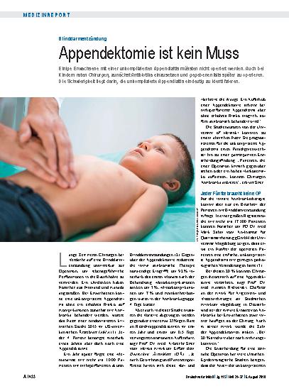Vorschauseite 1: Blinddarmentzündung: Appendektomie ist kein Muss