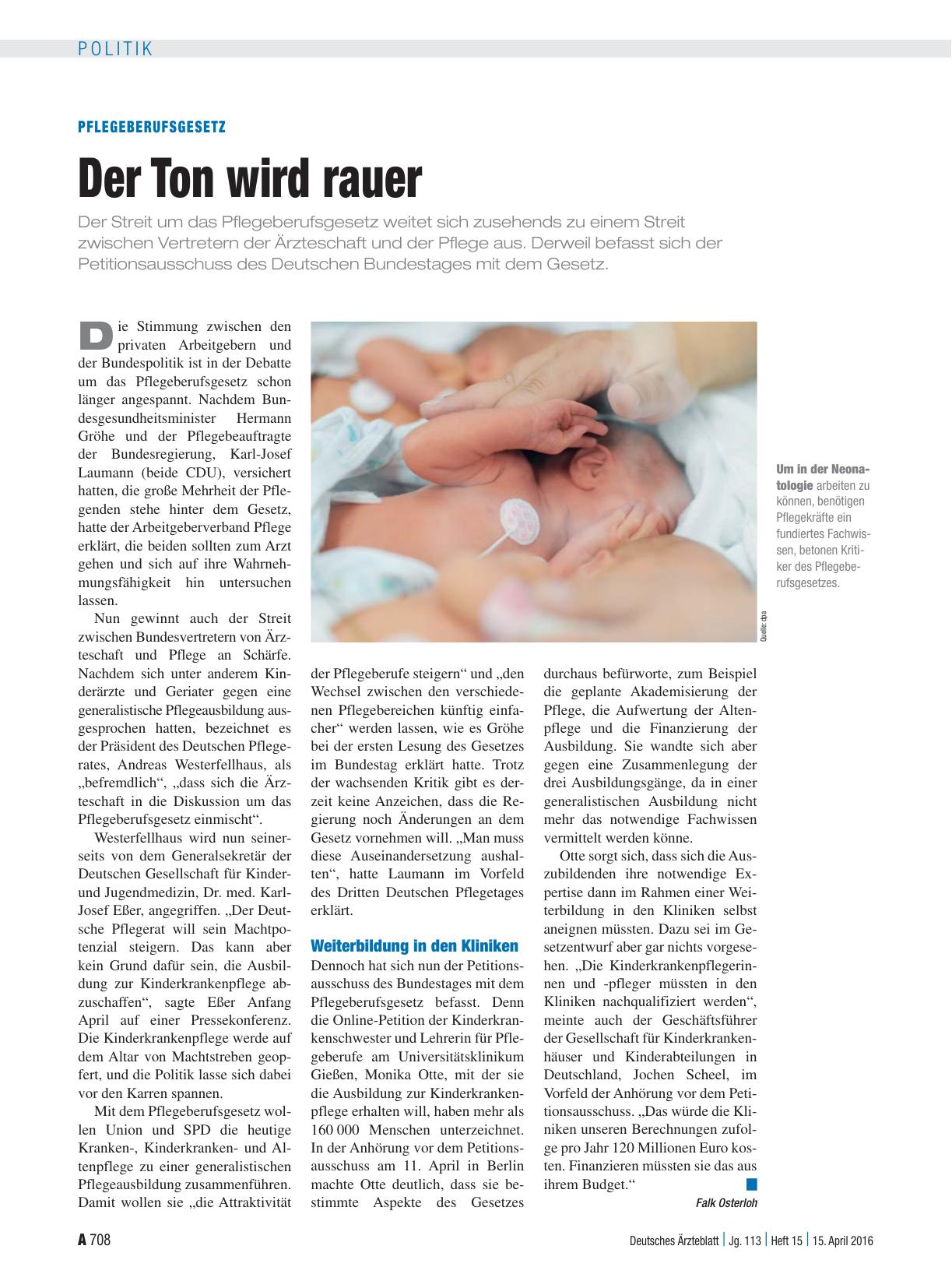 Vorschauseite 1: Pflegeberufsgesetz: Der Ton wird rauer