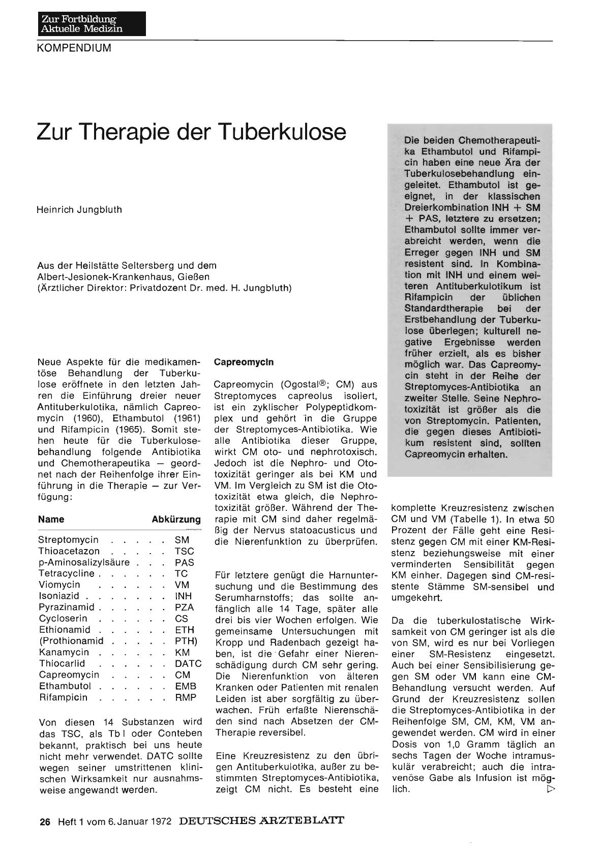 Vorschauseite 1: Zur Therapie der Tuberkulose