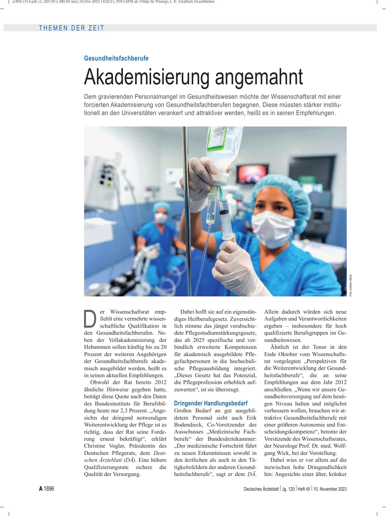 Vorschauseite 1: Gesundheitsfachberufe: Akademisierung angemahnt