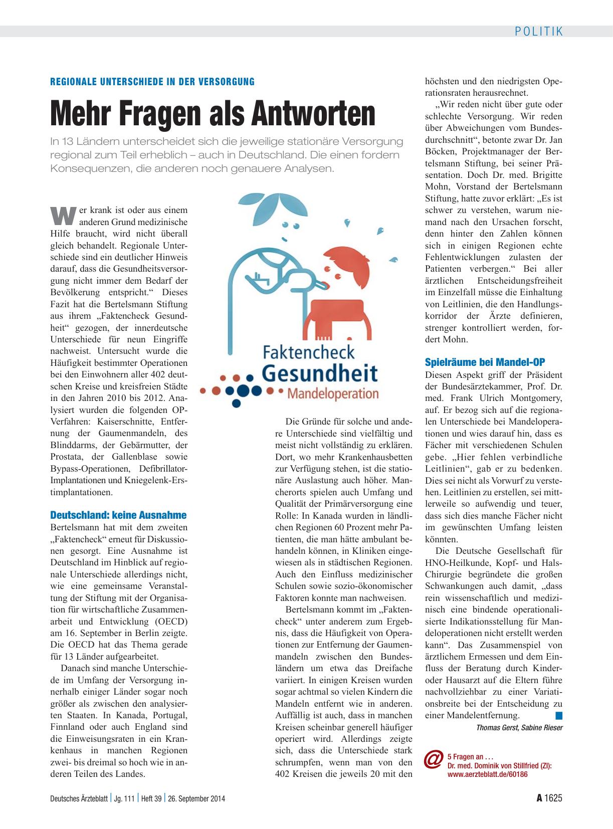 Vorschauseite 1: Regionale Unterschiede in der Versorgung: Mehr Fragen als Antworten