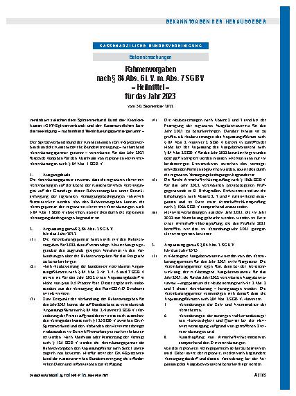 Vorschauseite 1: Rahmenvorgaben nach § 84 Abs. 6 i. V. m. Abs. 7 SGB V – Heilmittel – für das Jahr 2023