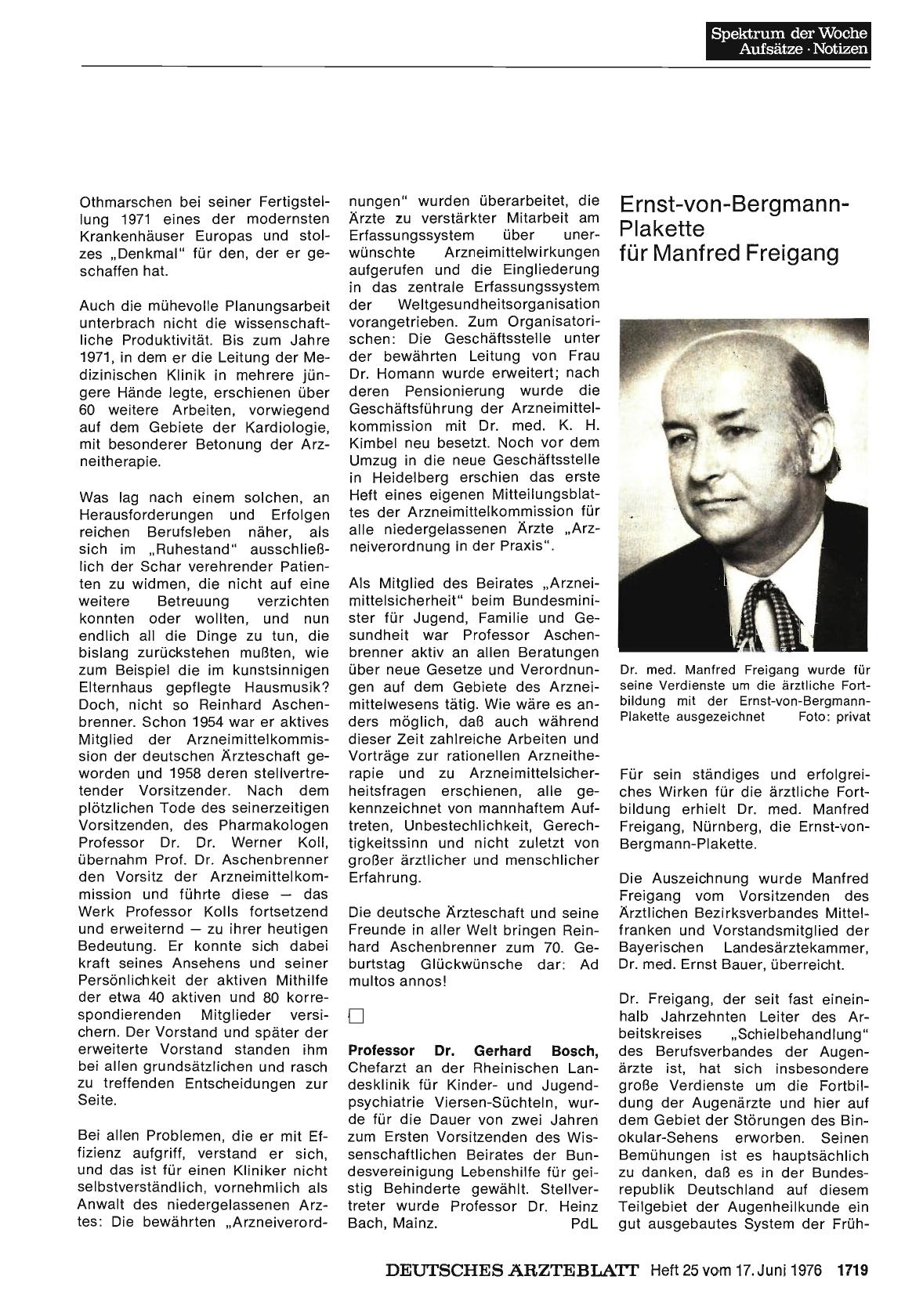 Vorschauseite 1: Ernst-von-Bergmann-Plakette für Manfred Freigang