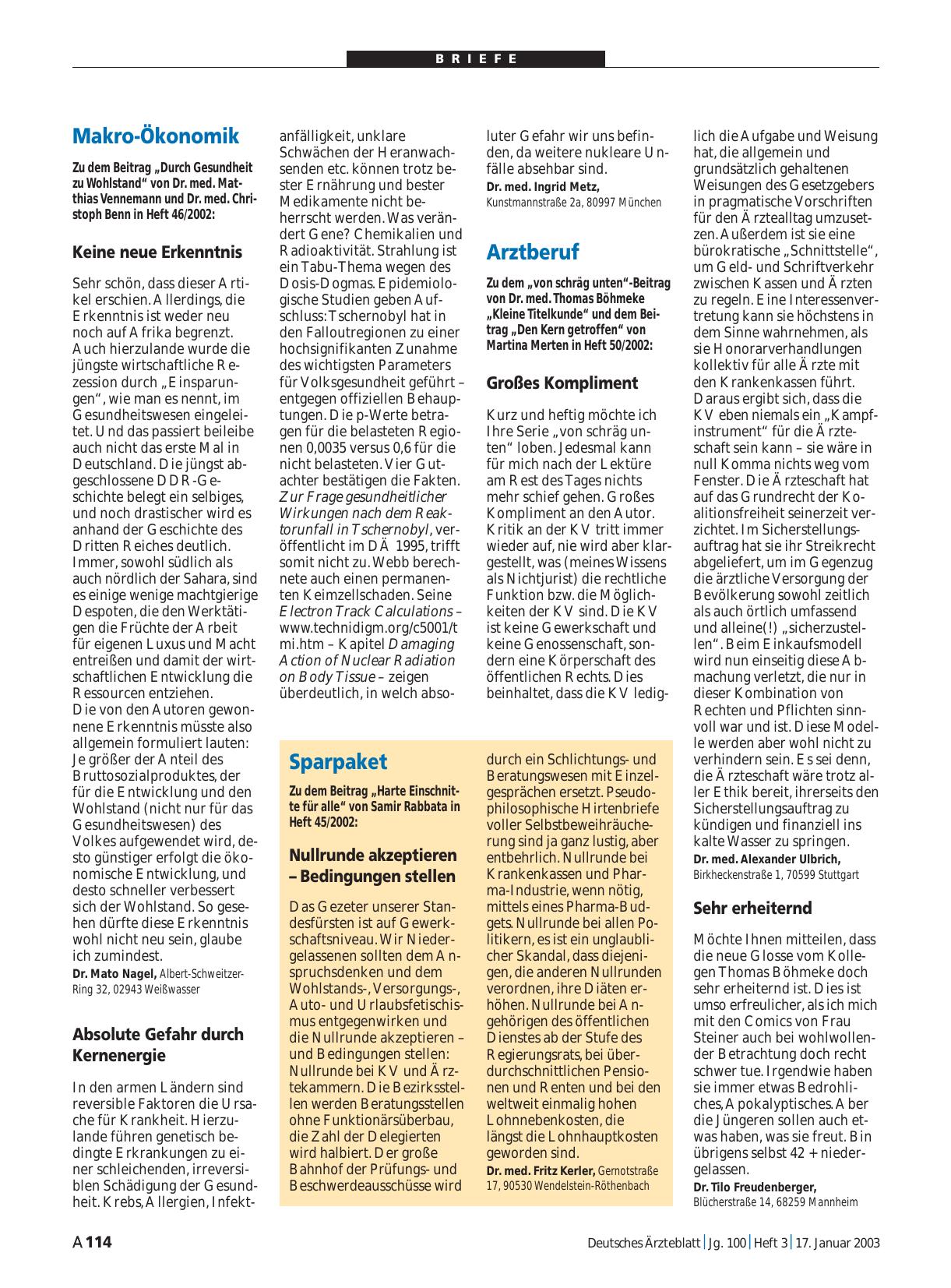 Vorschauseite 1: Arztberuf: Großes Kompliment