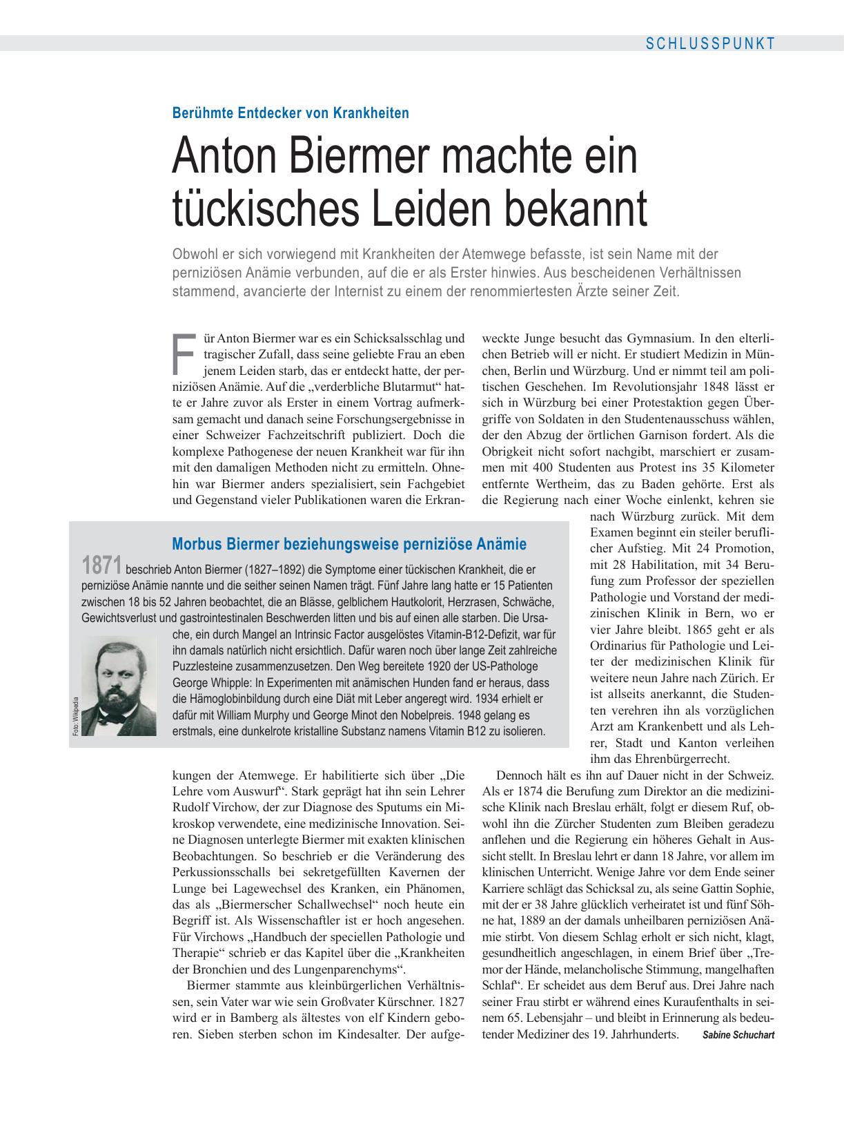 Vorschauseite 1: Berühmte Entdecker von Krankheiten: Anton Biermer machte ein tückisches Leiden bekannt