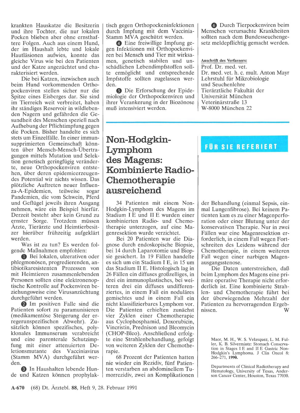 Vorschauseite 1: Non-Hodgkin-Lymphom des Magens: Kombinierte Radio-Chemotherapie ausreichend